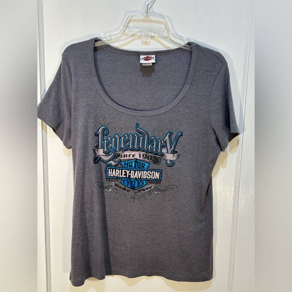 Harley-Davidson Women's XXL Gray Scoop Neck T Shirt Eugene, OR Doyle's Short Slv
